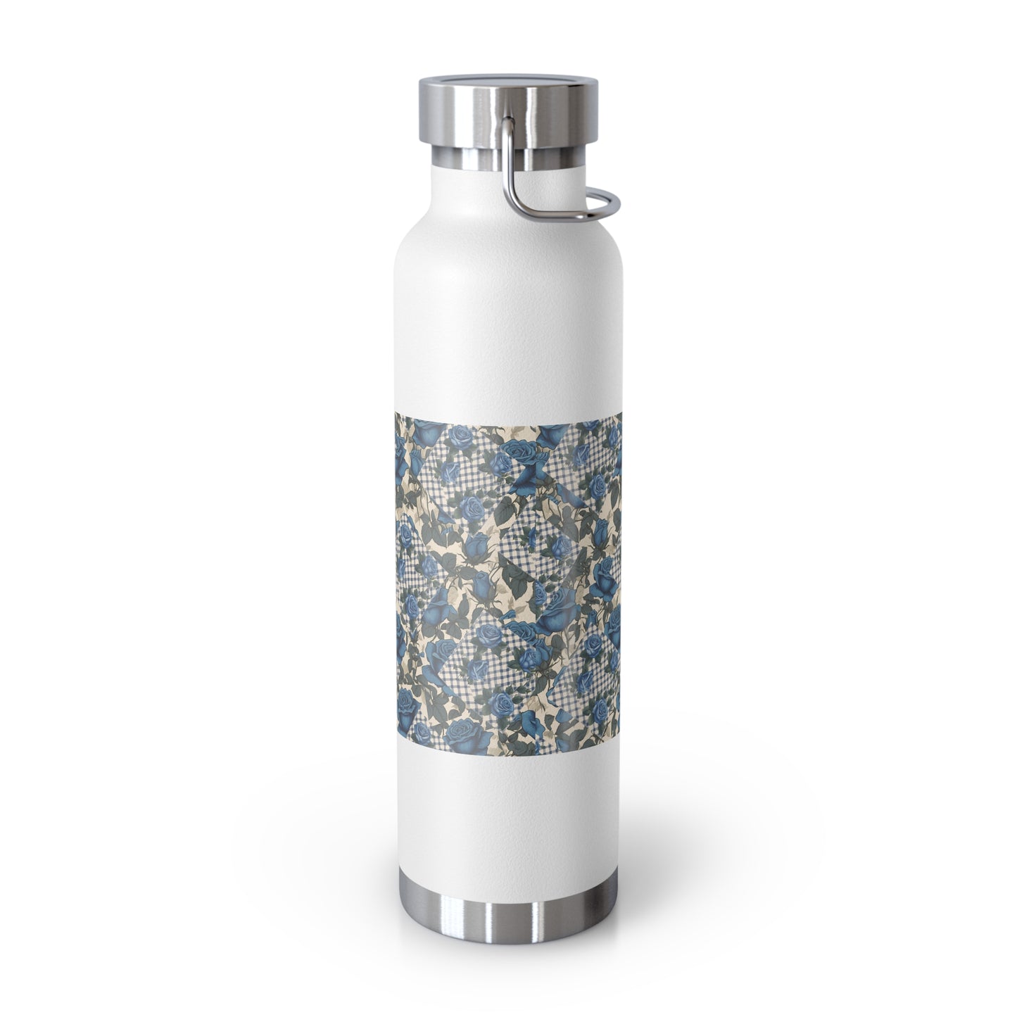 Blue Rose, Gingham Patchwork Insulated Bottle, 22oz