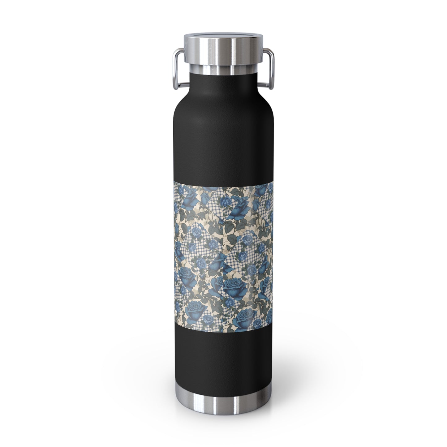 Blue Rose, Gingham Patchwork Insulated Bottle, 22oz