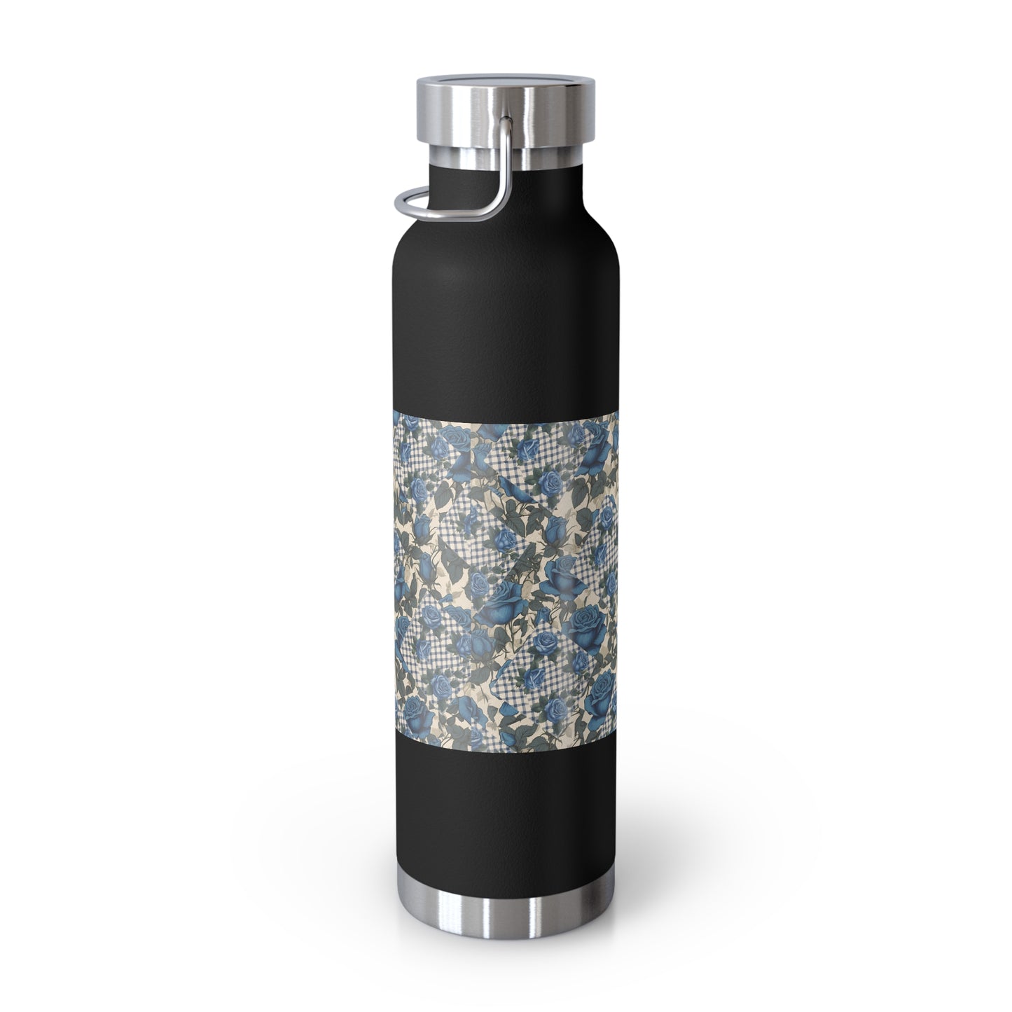 Blue Rose, Gingham Patchwork Insulated Bottle, 22oz