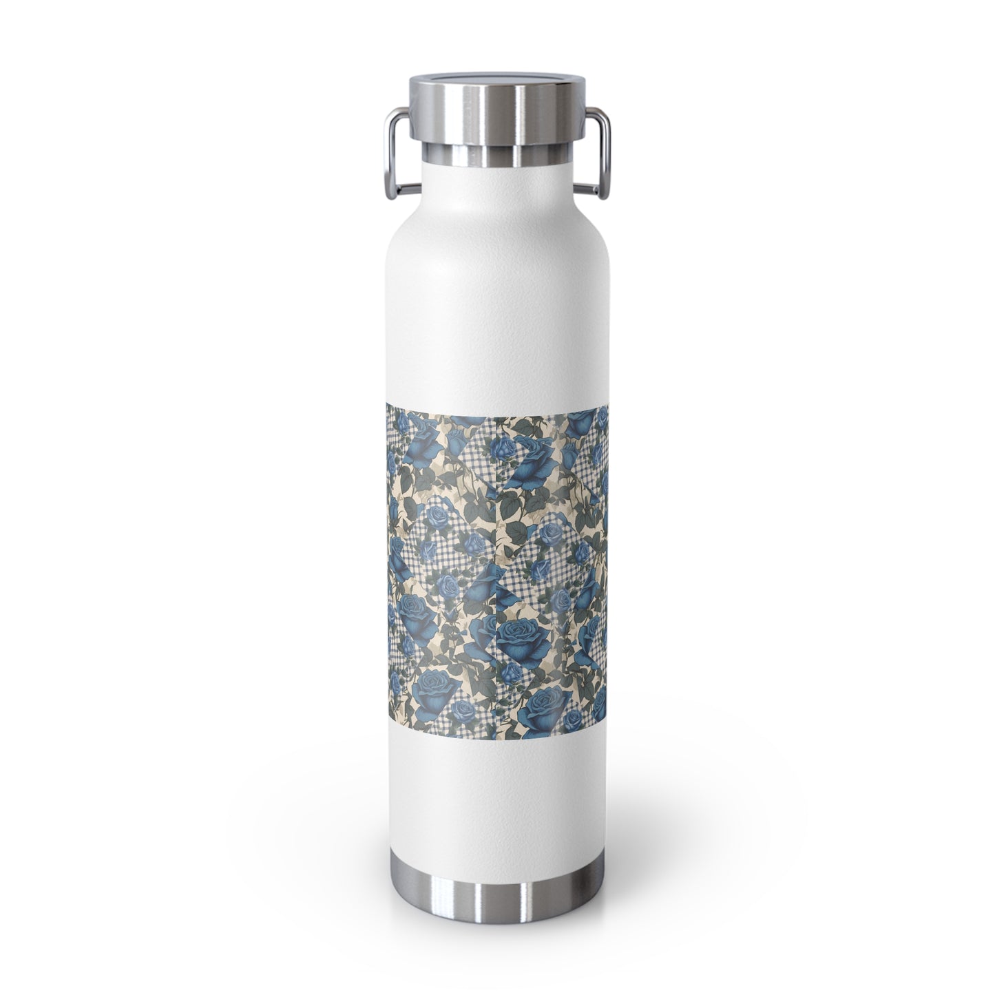 Blue Rose, Gingham Patchwork Insulated Bottle, 22oz