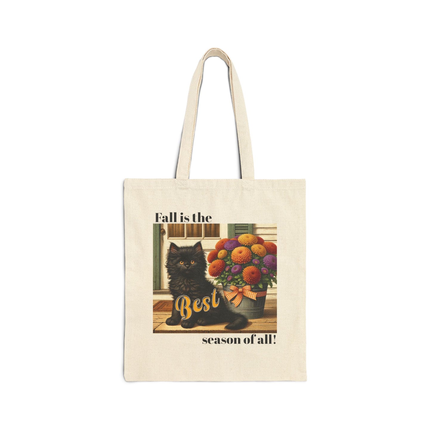 Fall is The Best Black Kitten & Mums Cotton Canvas Tote