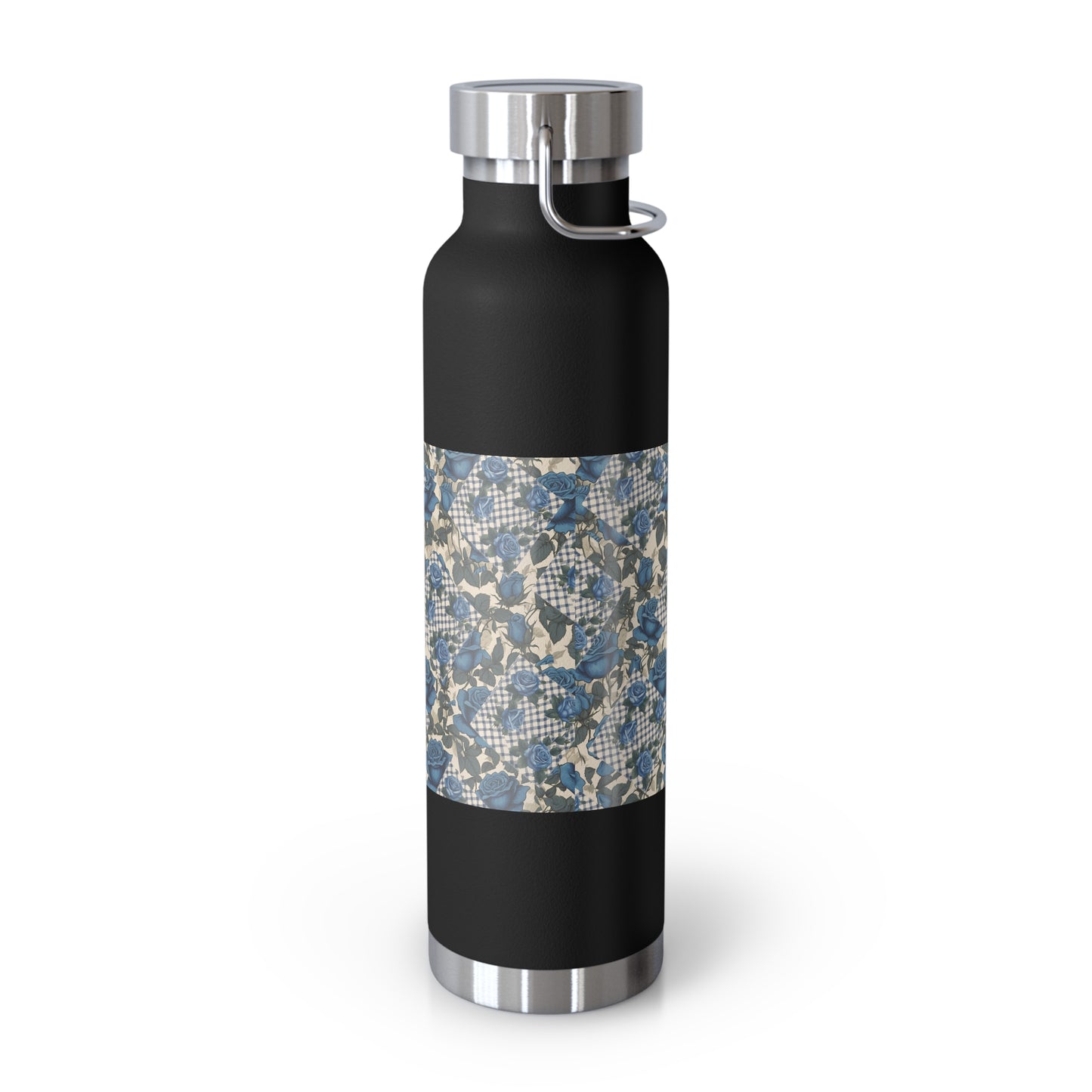 Blue Rose, Gingham Patchwork Insulated Bottle, 22oz