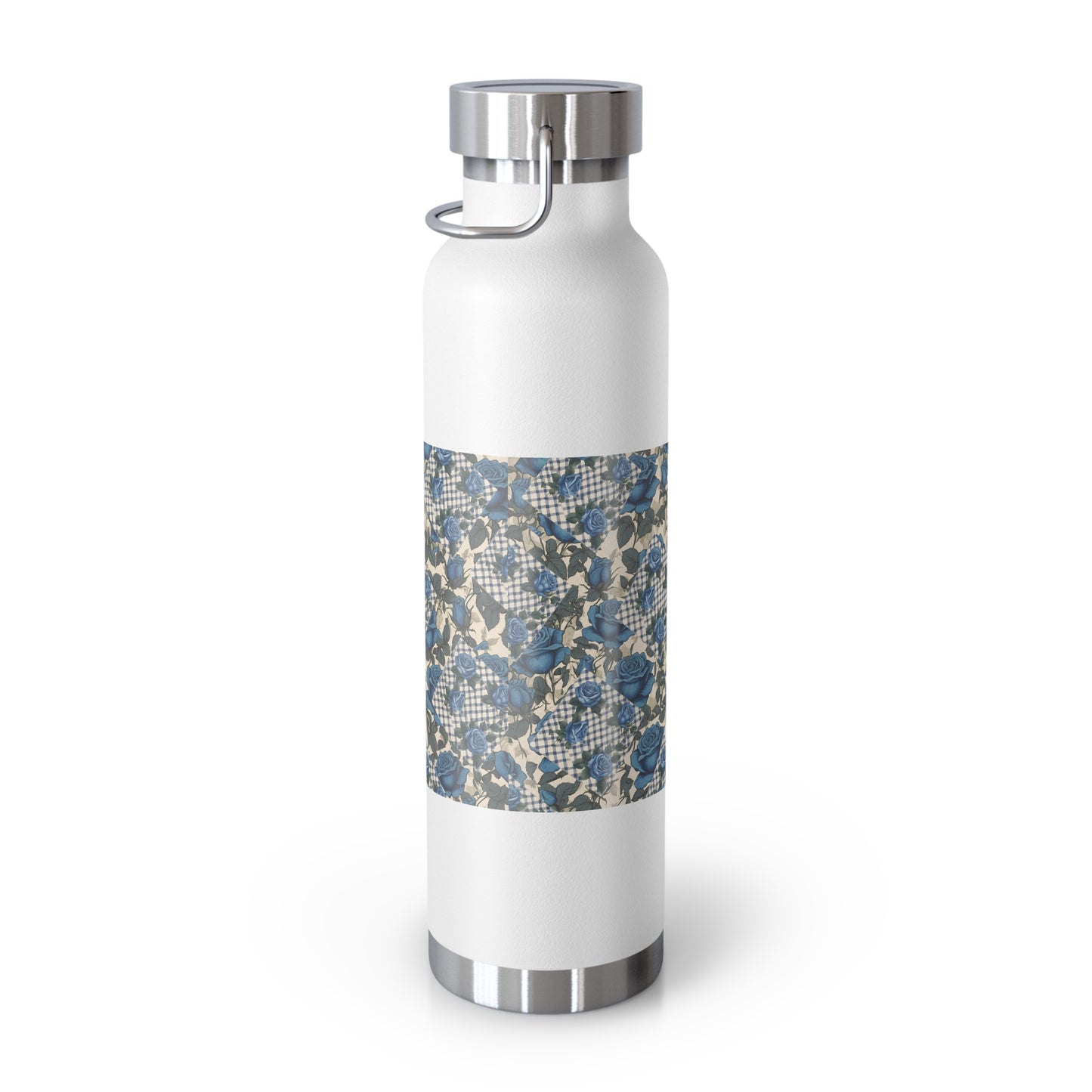 Blue Rose, Gingham Patchwork Insulated Bottle, 22oz