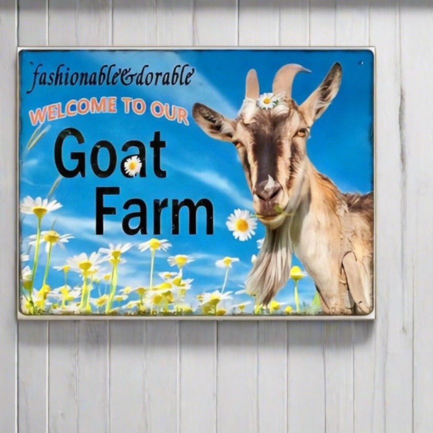 Country Decor Farmhouse Metal Tin Sign Welcome to Our Goat Farm