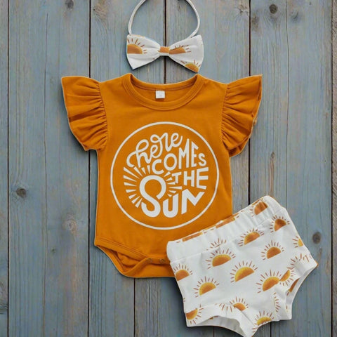 Snazzy Sunflower Print Summer Romper Shorts-Set for Infant or Toddler