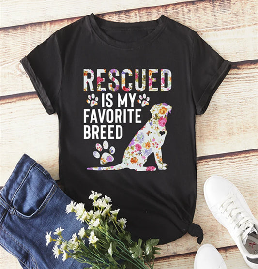 Rescued Is My Favorite, Floral Image Dog T-shirt