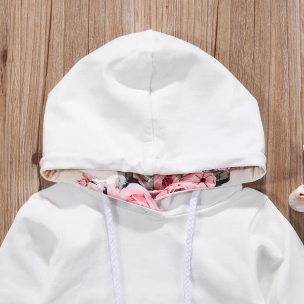 Rosie Roses Print Sweatshirt Hoodie Pullover w Pants-Set for Infant or Toddler-Hoodie Detail