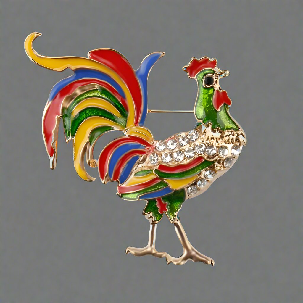 shiny enamel finish rooster pin