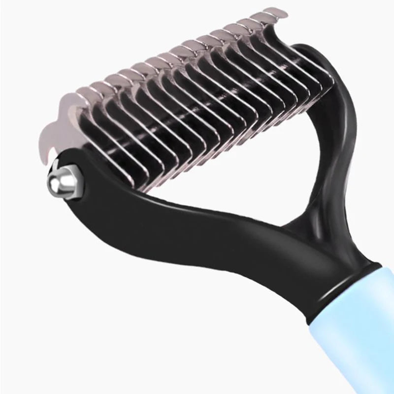 blue handle claw-toothed dog-grooming comb tool