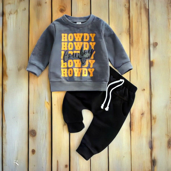 Rowdy Rodeo Country Kid Cow-themed Western-style Sweatshirt and Pants Set