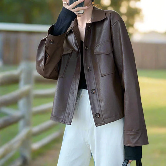 Brown or Black Faux Leather Jacket for Juniors