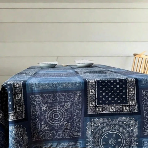 Country Blue Tones Cotton Linen Rectangular Tablecloth