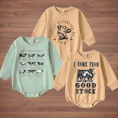 Cowpoke designs sweatshirt bodysuits for toddlers