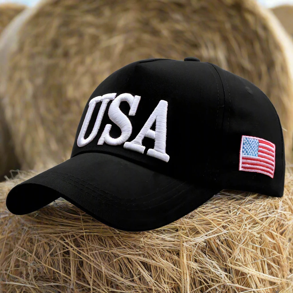 Patriotic USA Letters Embroidery Patch Black Baseball Cap