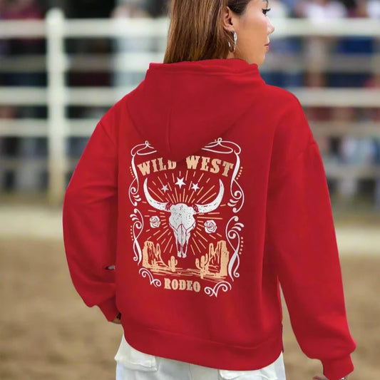 Bones and Blossoms Wild West Longhorn Skull Rodeo Hoodie