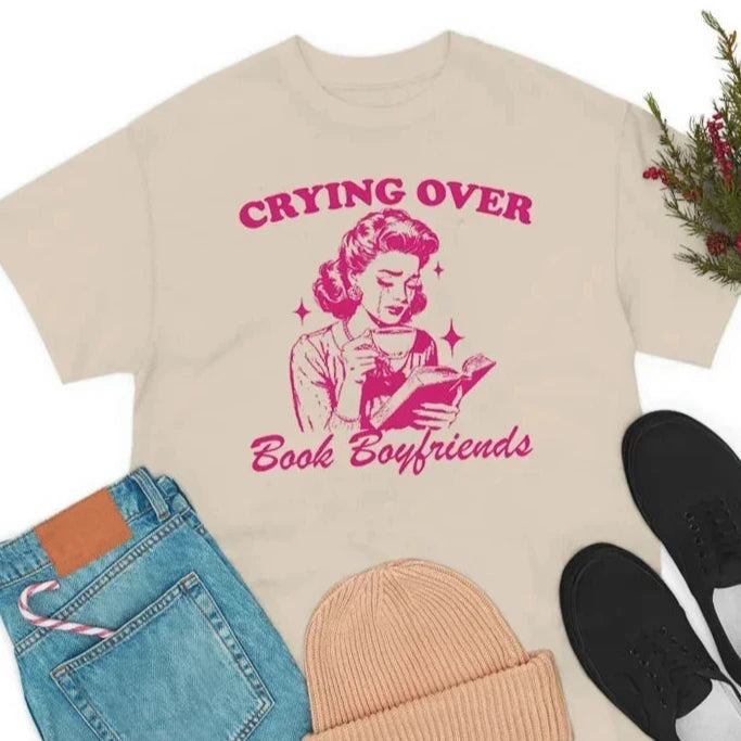 Retro Vintage-Style, Forties-Era Crying-Over-Book-Boyfriends Cotton T-shirt