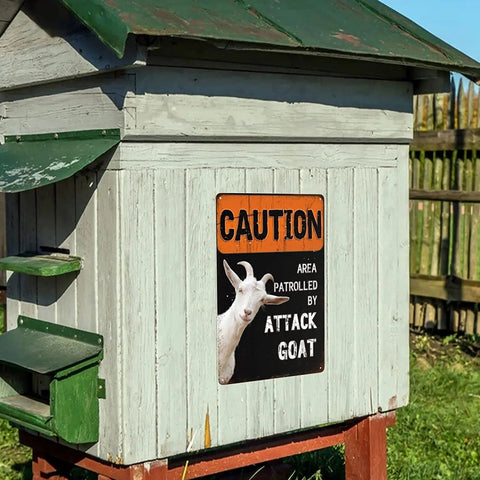 Attack goat sign on chicken coop
