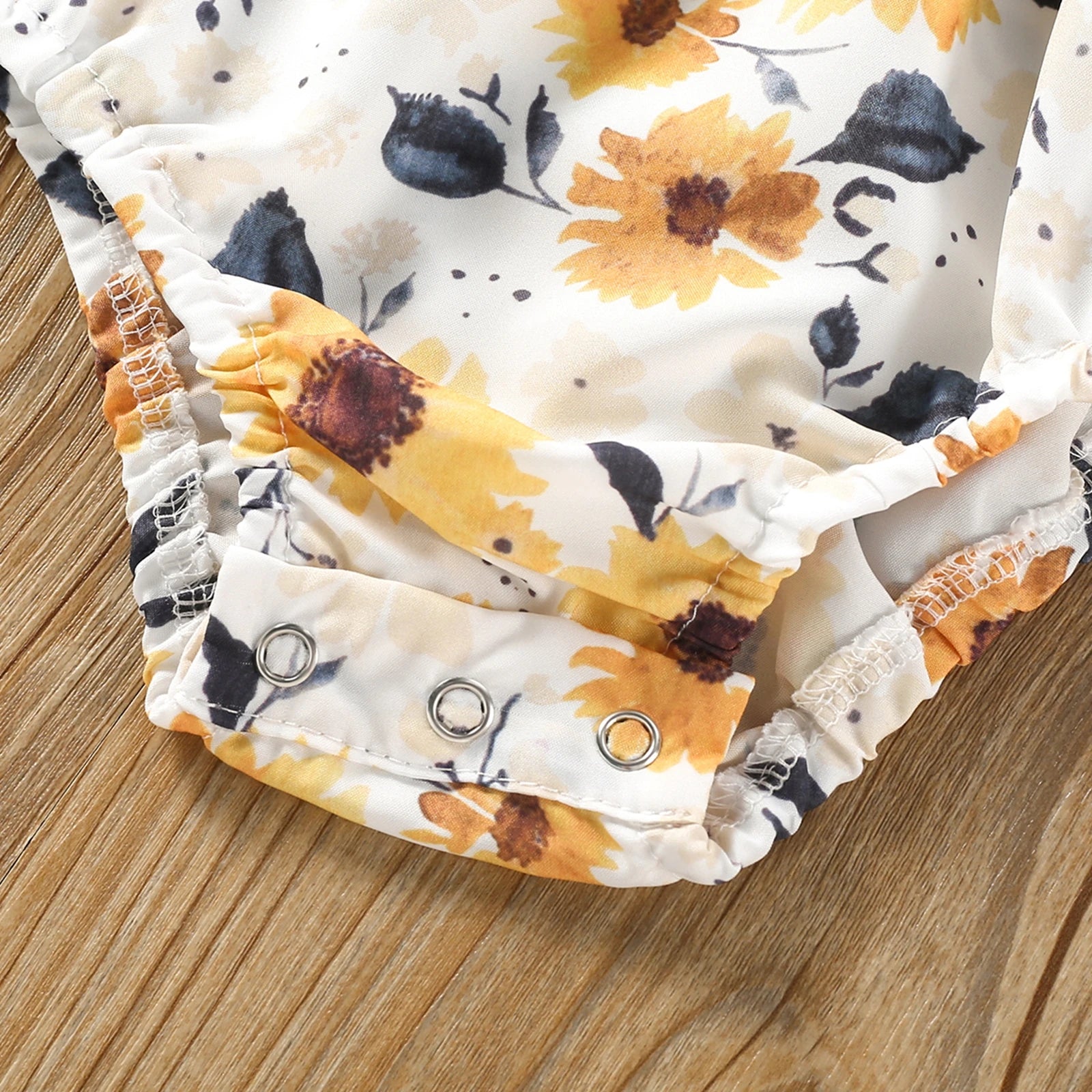 Little Girl's Sunflower Bodysuit Top Detail Snap Closure