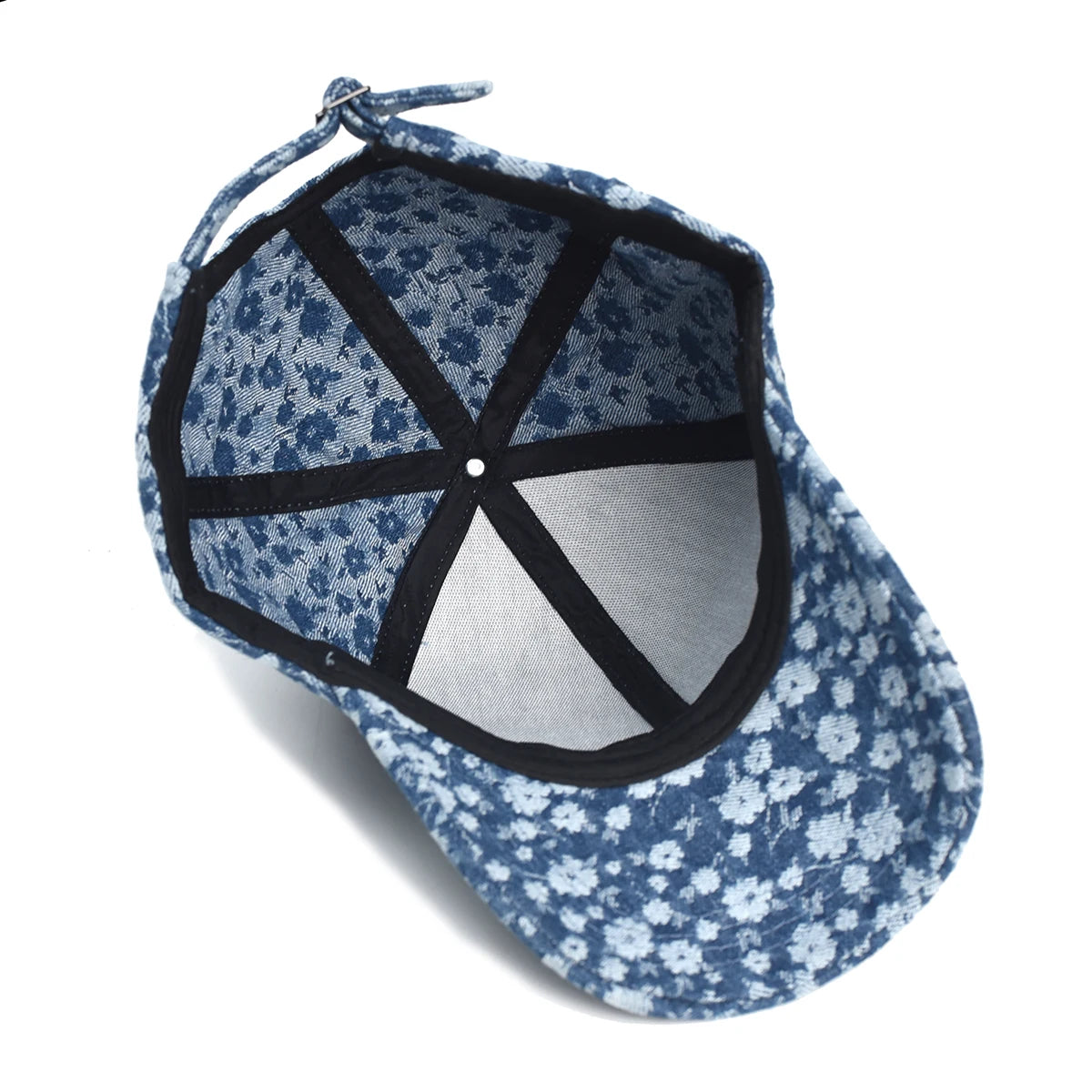 Ditsy Floral Print Blue-Washed Cotton Baseball Cap