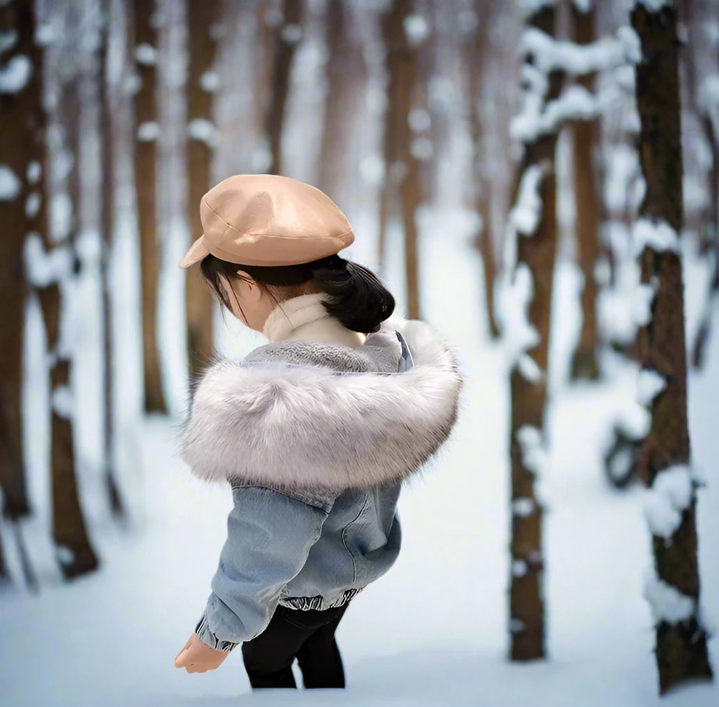 Winter Denim Jackets With Fur-lined Hood, Little Girl's Denim Coat