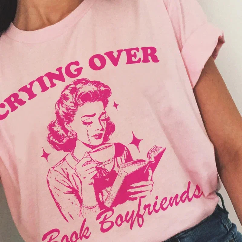 Retro Vintage-Style, Forties-Era Crying-Over-Book-Boyfriends Cotton T-shirt