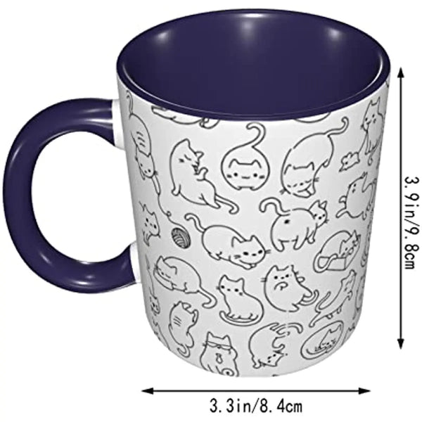 Multiple line-drawing cats mug measurements