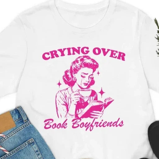 Retro Vintage-Style, Forties-Era Crying-Over-Book-Boyfriends Cotton T-shirt