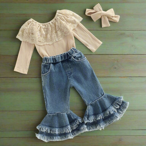 So-sweet Baby Toddler Ruffle Top Bellbottoms Set for Country Cuties Infant Toddler Girls