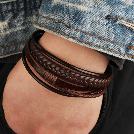 Stacked Leathers Bracelet, Brown or Black