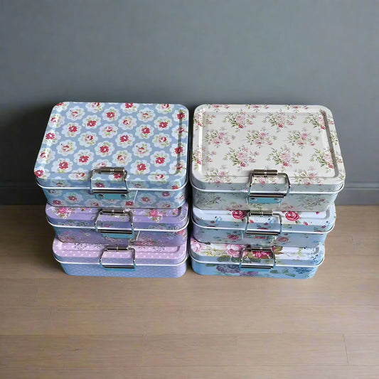 Vintage-Style Retro Ditsy Floral Roses Print Tin Box