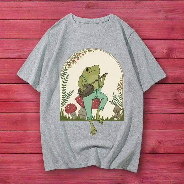 Banjo Frog design on grey t-shirt