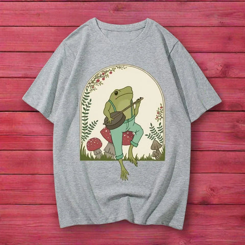 Banjo Frog on Mushroom Stool T shirt, Cool Colors