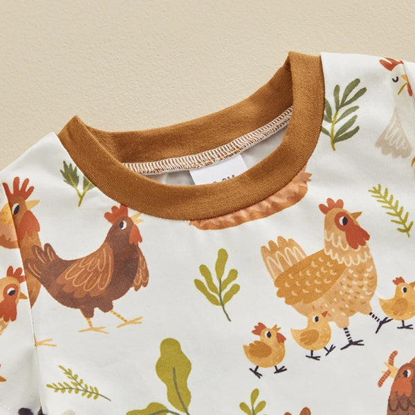 Chicken print pajamas collar detail
