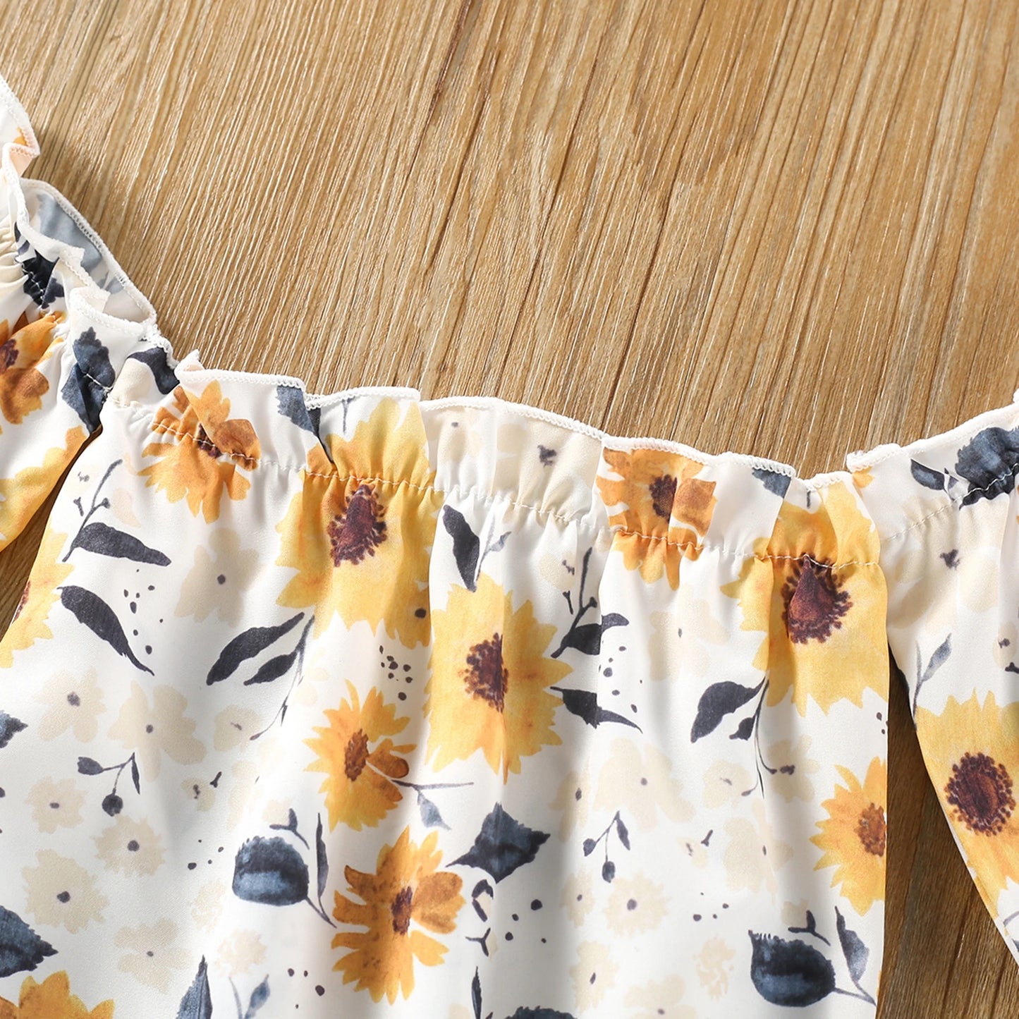 Little Girl's Sunflower Bodysuit Top Detail Image