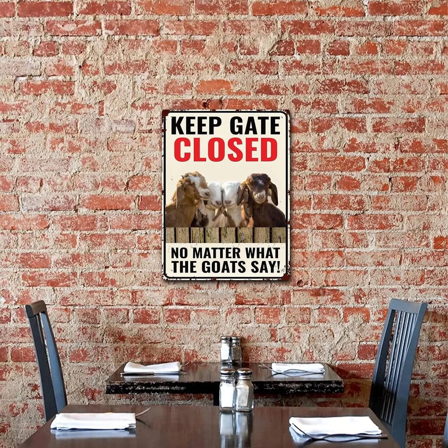 Funny Goats Keep Gate Closed Metal Sign