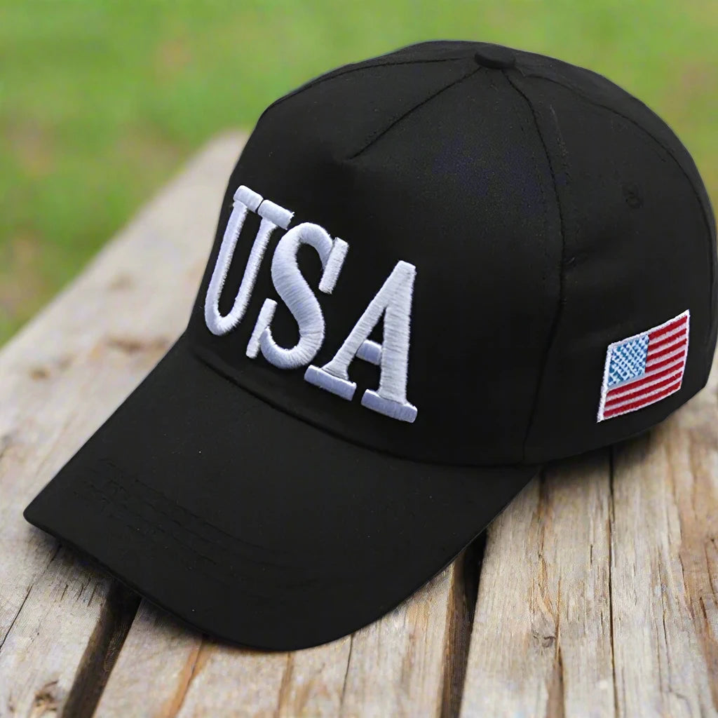 Patriotic USA Letters Embroidery Patch Black Baseball Cap