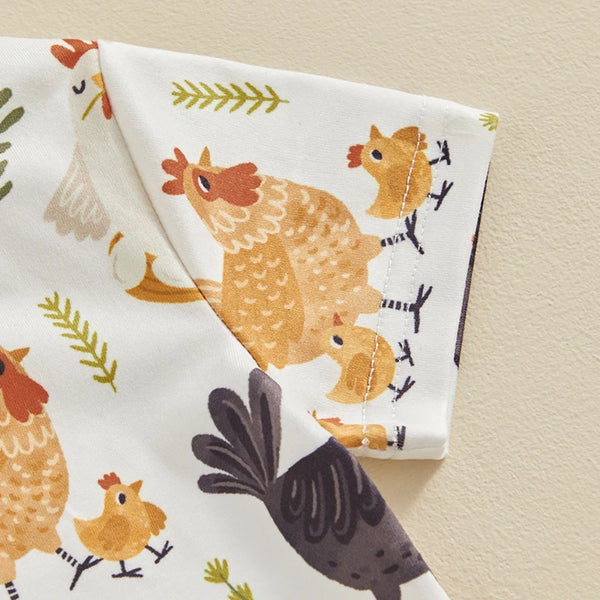 Chicken print pajamas sleeve detail