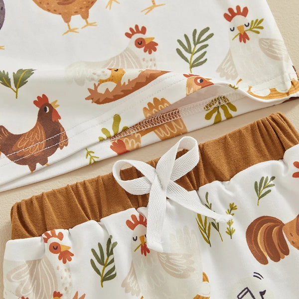 Chicken print pajamas waist tie detail
