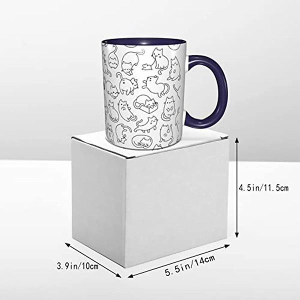 Multple cats line drawing mug with box dimensions