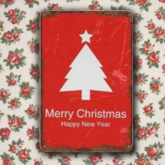 Merry Christmas Retro Distressed Metal Sign Wall Decor