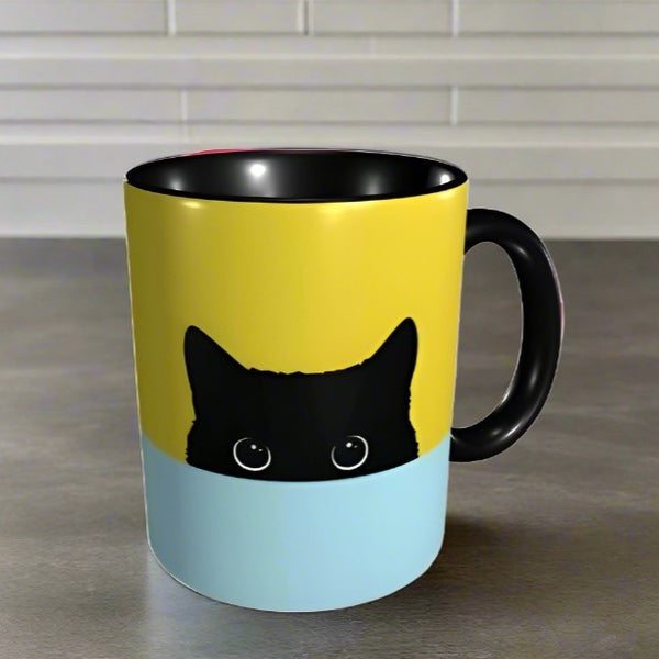 Black Cat Cup-Peek-a-Boo Kitty Mug for Country Cat Lovers - Adorable Feline Design