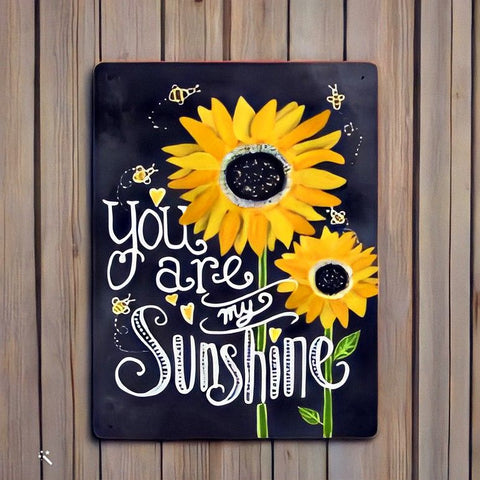 Farmhouse Metal Blackboard Sunflower w Bees You Are My Sunshine Sign