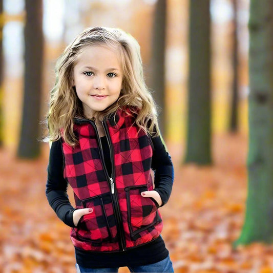 Red or White Buffalo Plaid Vest for Toddler, Young Child