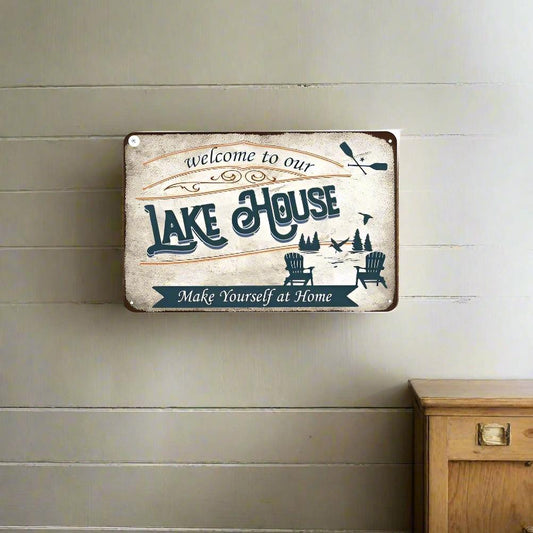 Lake House Welcome Metal Sign