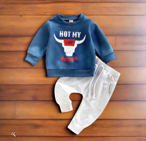Rowdy Rodeo Country Kid Cow-themed Western-style Sweatshirt and Pants Set