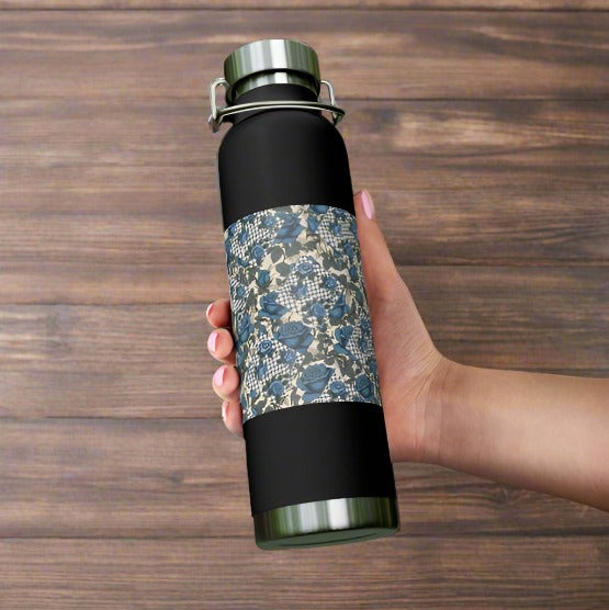 Blue Rose, Gingham Patchwork Insulated Bottle, 22oz