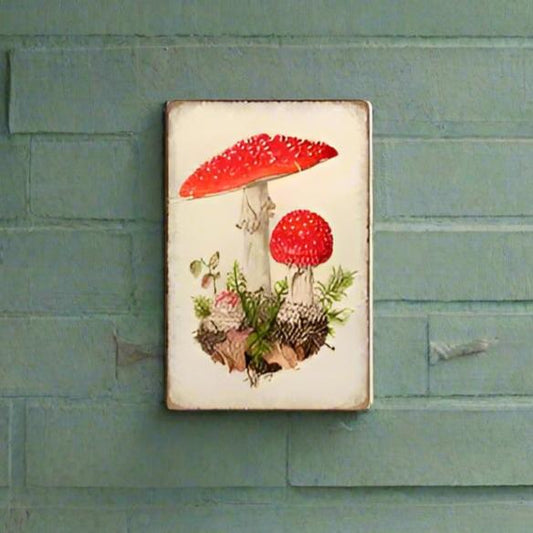 Retro Vintage-style Mushroom Print Metal Sign