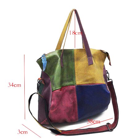 Genuine Leather Colorful Patchwork Slouchy Tote