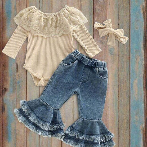 Lace Ruffle Top w Bellbottoms Set for Baby or Toddler