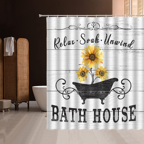 Vintage Style Sunflower Bath House Shower Curtain
